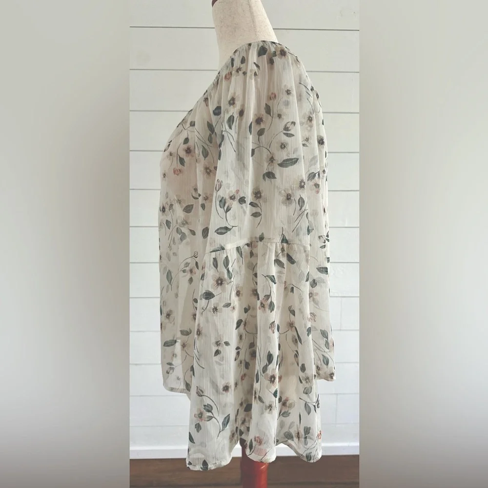 Lulus Bohemian Light Beige Floral Print Off-the-Shoulder Top. Size Large - Picture 3 of 3